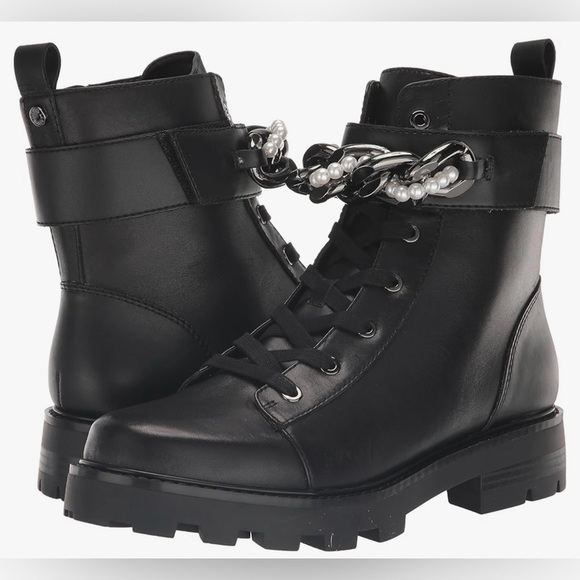 KARL LAGERFELD womens Maxi Chain Combat Boot Sz 8.5 - Picture 1 of 13